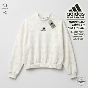 Adidas Monogram Cropped Sweatshirt - Cream/White Wave Print SMALL